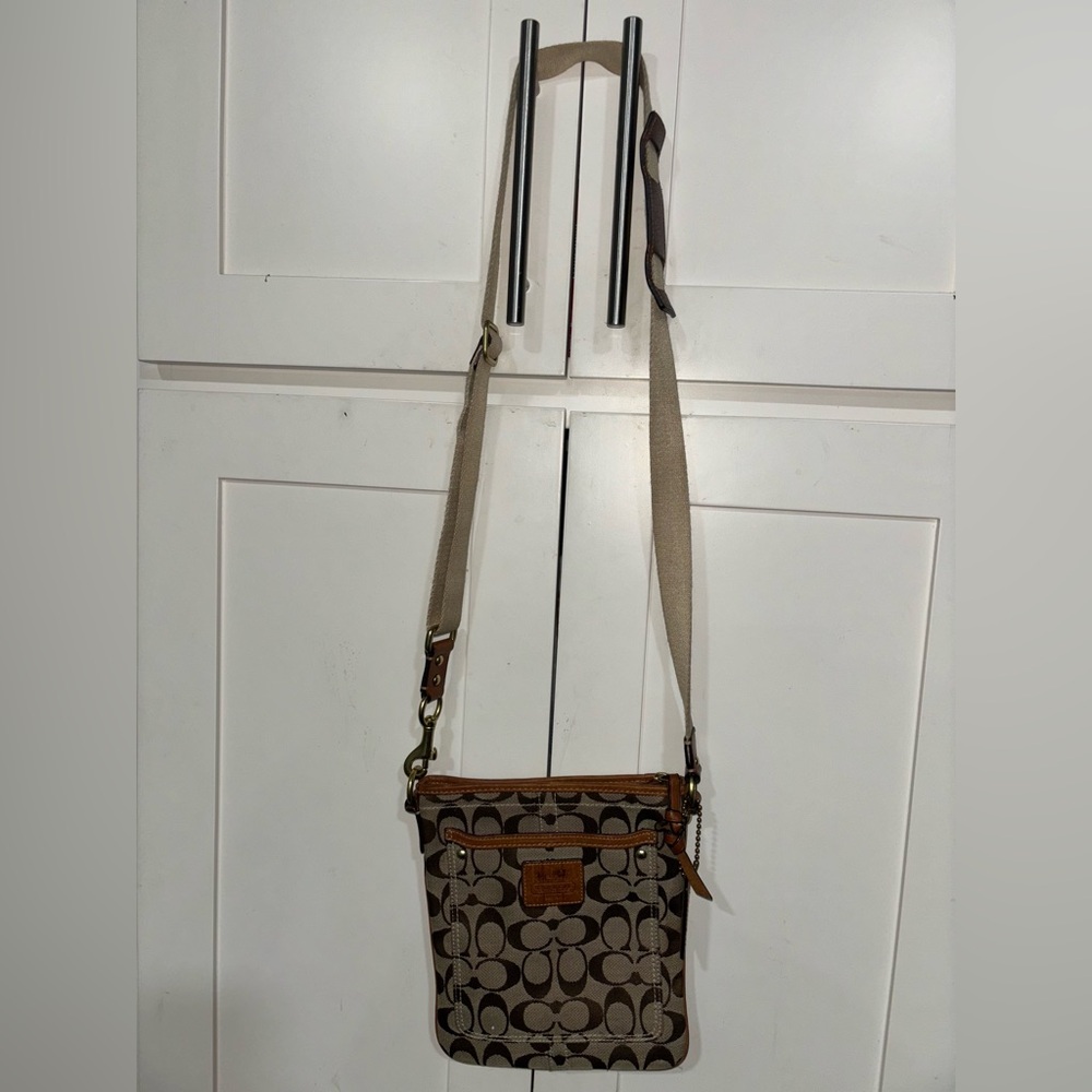 Coach Tan and Brown Signature Crossbody Bag